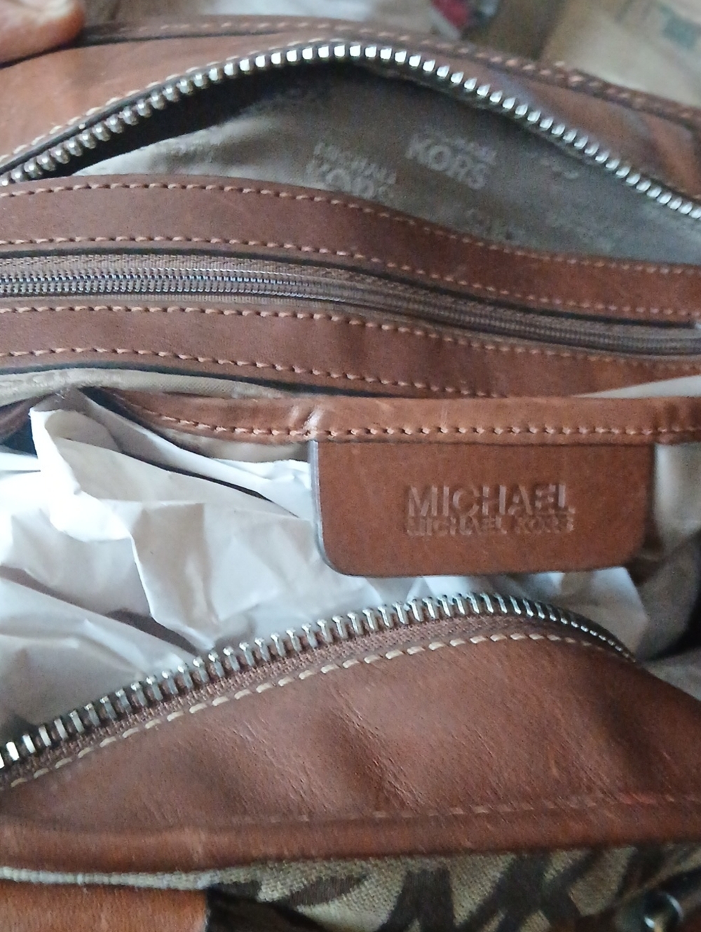 Vintage Michael Kors Brown MK Logo Canvas Satchel with Leather Trim - Picture 12 of 13